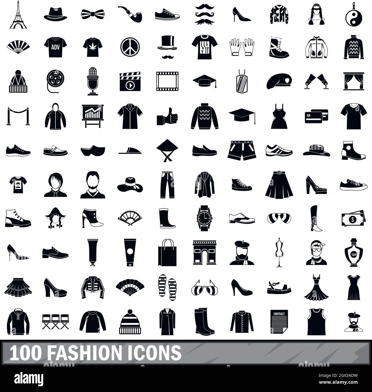 100 iconos de la moda en estilo sencillo Ilustración del Vector