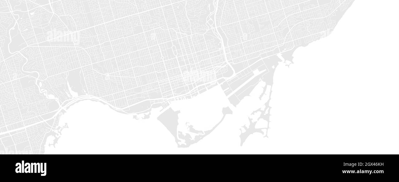 Blanco y gris claro Toronto área de la ciudad vector mapa de fondo horizontal, calles y agua ilustración cartográfica. Proporción de pantalla panorámica, fl. Digital Ilustración del Vector