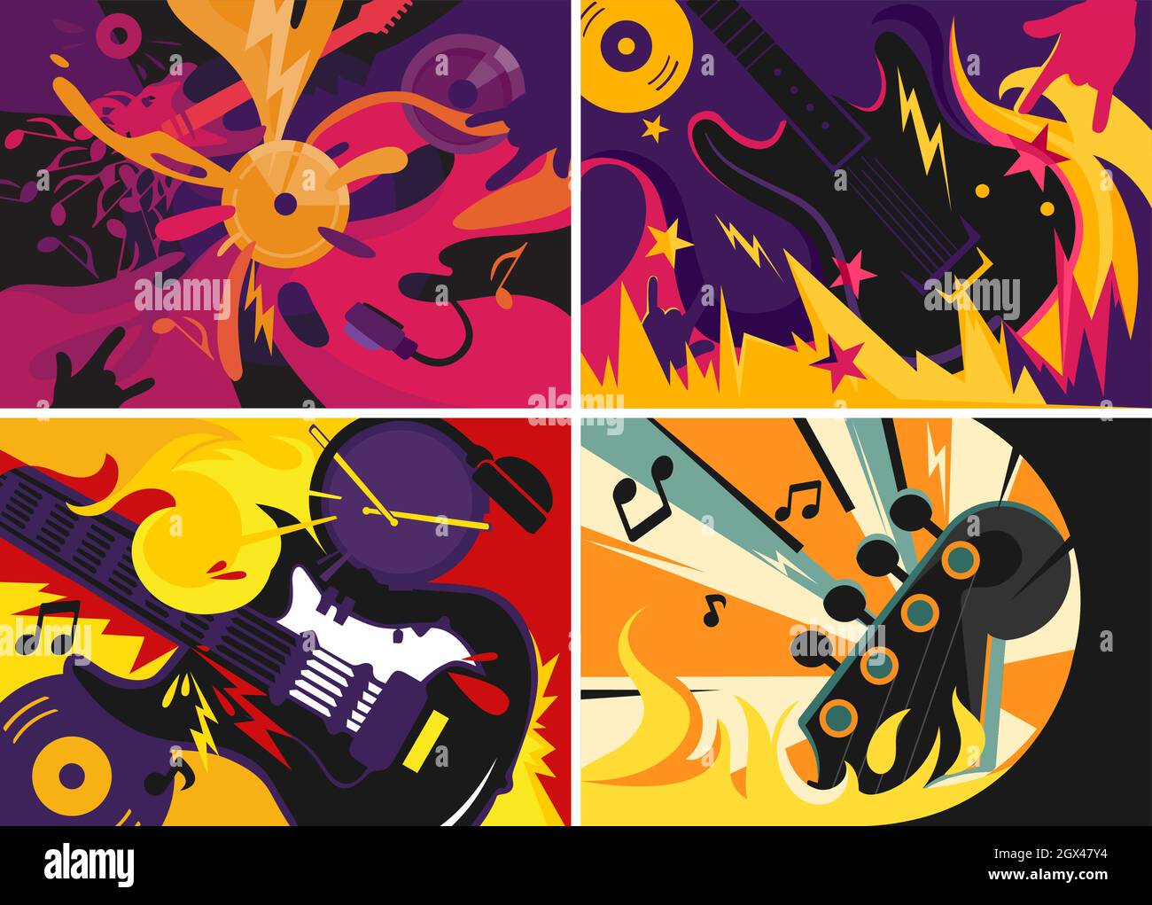 Colección de banners de música rock. Diseños de manteles en estilo abstracto. Ilustración del Vector