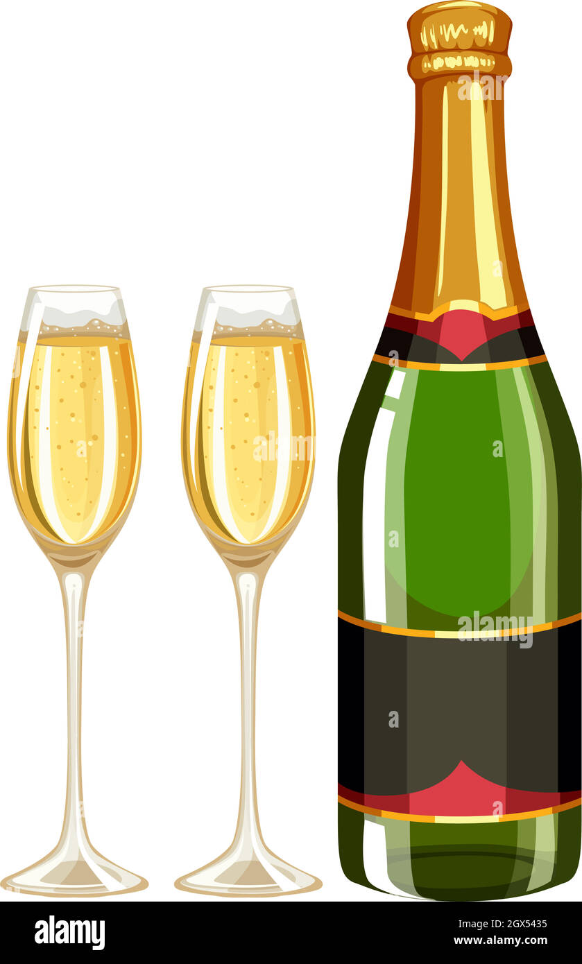 Botella de champagne y dos copas Imágenes vectoriales de stock - Alamy