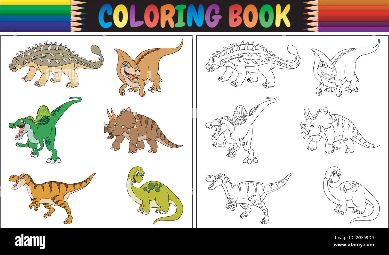 Libro para colorear con colección de dibujos animados de dinosaurios Imagen Vector de stock - Alamy Libro para colorear con colección de dibujos animados de dinosaurios Imagen Vector de stock - Alamy