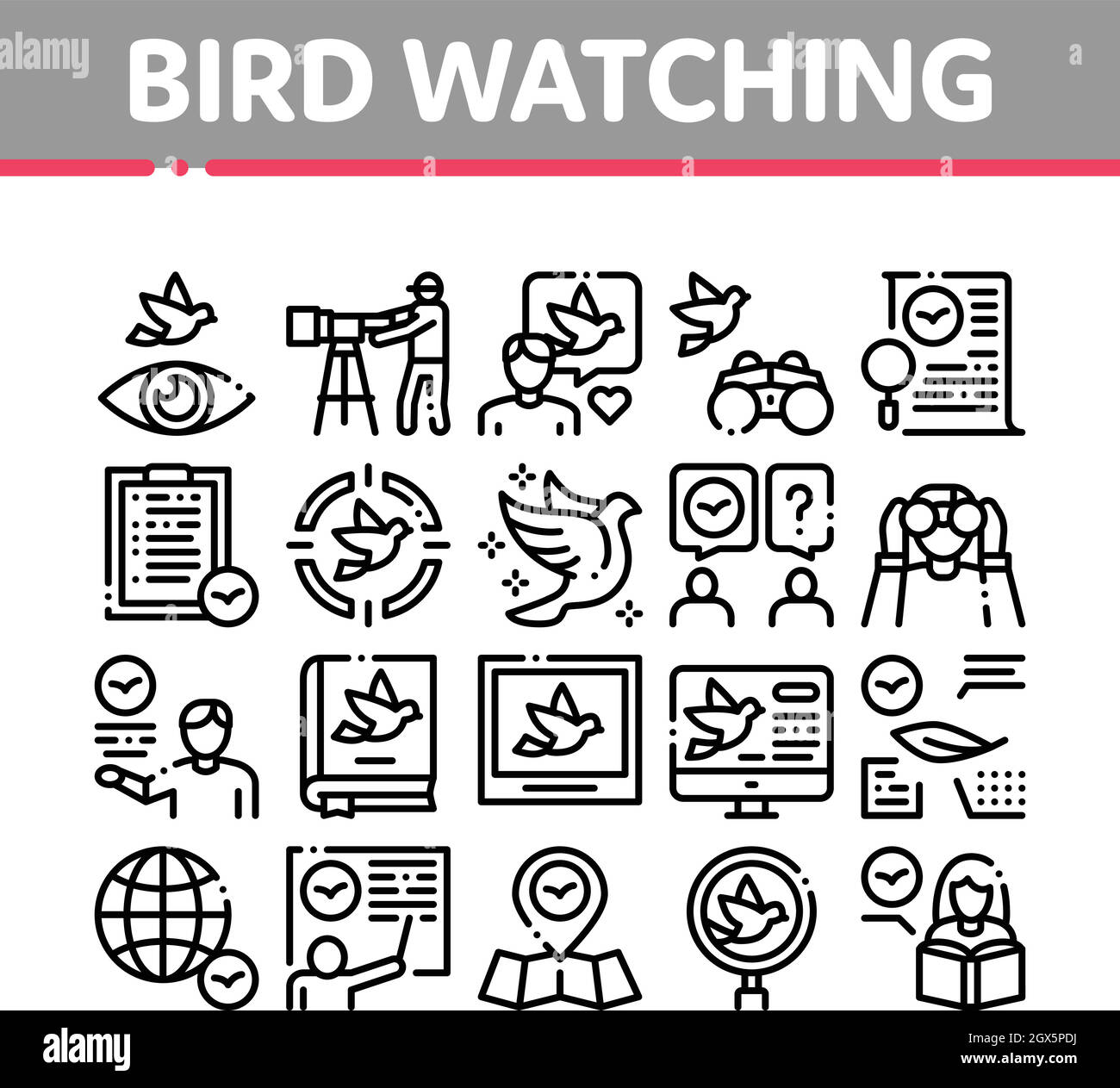 Bird Watching Tourism Collection Icons Set Vector Ilustración del Vector
