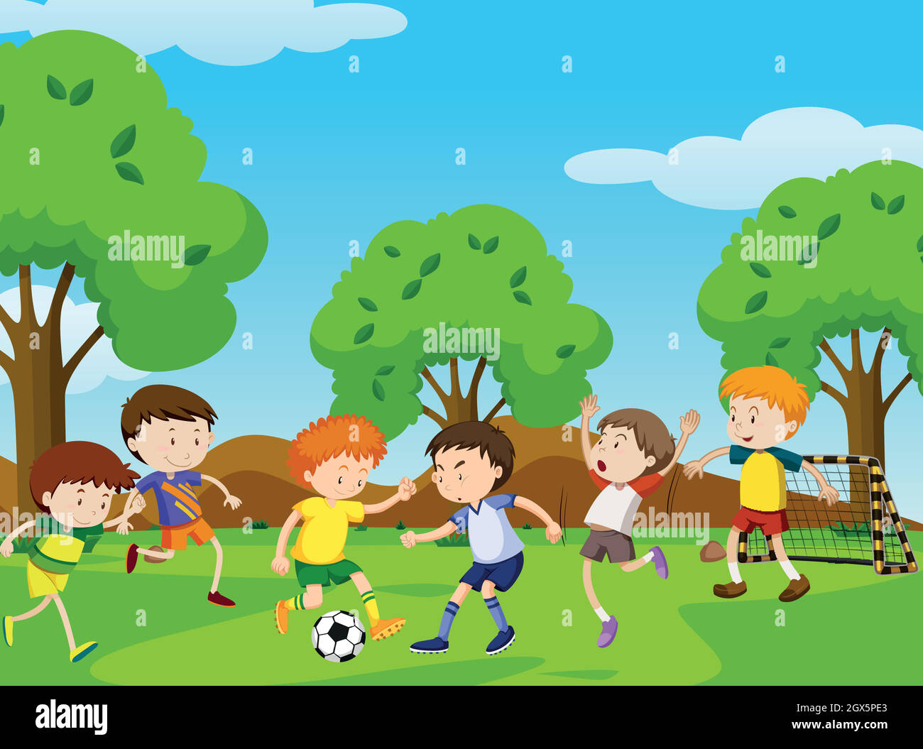Children playing football in garden Imágenes vectoriales de stock - Alamy