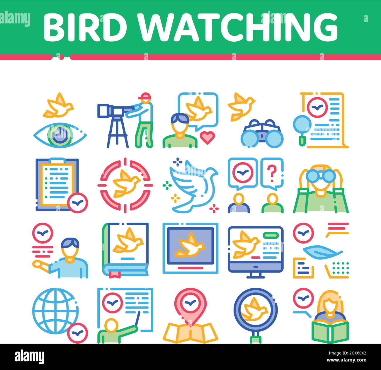 Bird Watching Tourism Collection Icons Set Vector Ilustración del Vector