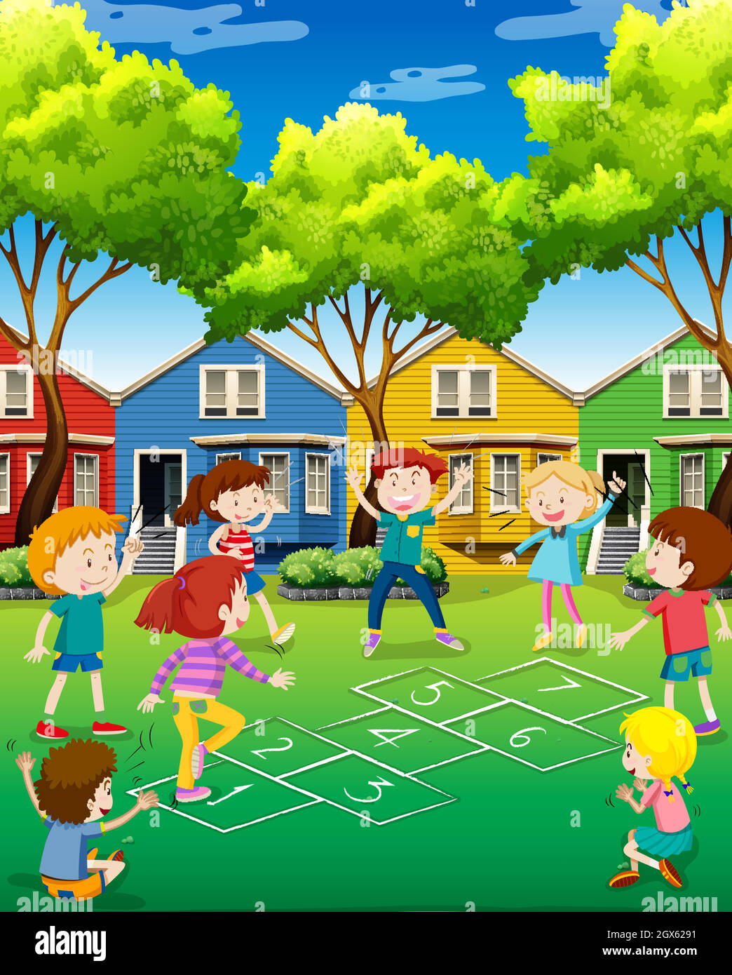 Niños en casa jugando en su patio Imágenes vectoriales de stock Alamy