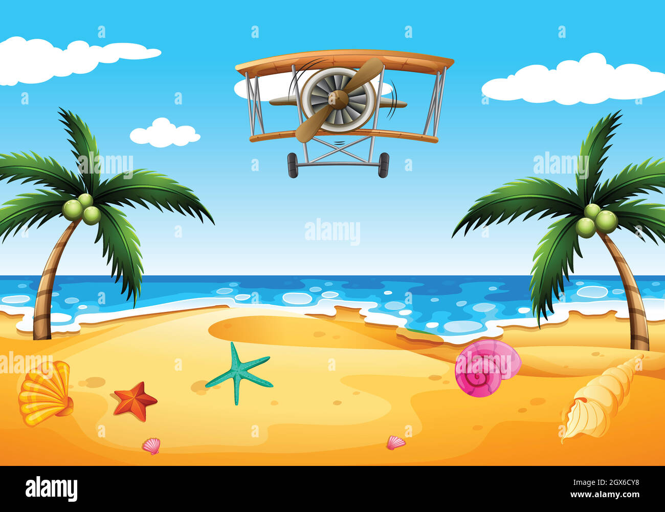Un avión clásico en la playa Ilustración del Vector