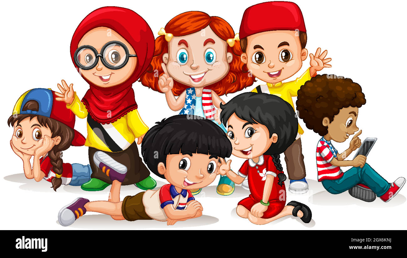 Felices niños saludando sobre fondo blanco Imagen Vector de stock - Alamy Felices niños saludando sobre fondo blanco Imagen Vector de stock - Alamy