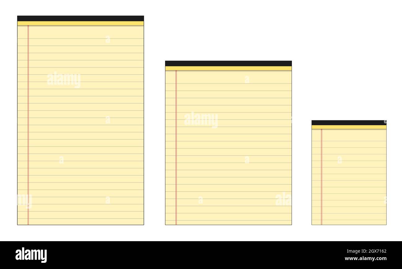 Bloc de notas amarillo con líneas en tres tamaños - Ilustración vectorial  Imagen Vector de stock - Alamy