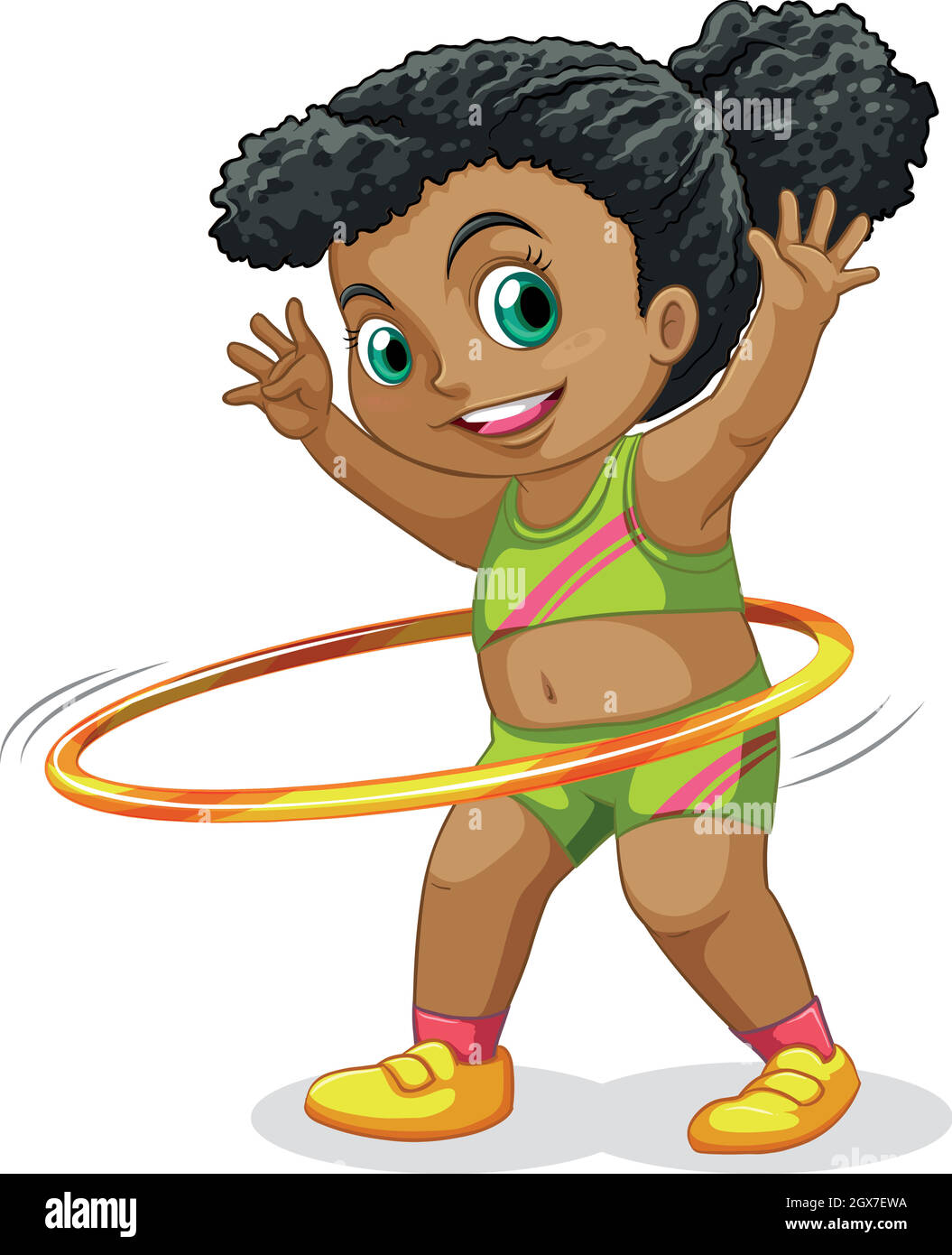 Una niña deportiva haciendo ejercicio con hula hoop sobre el parque