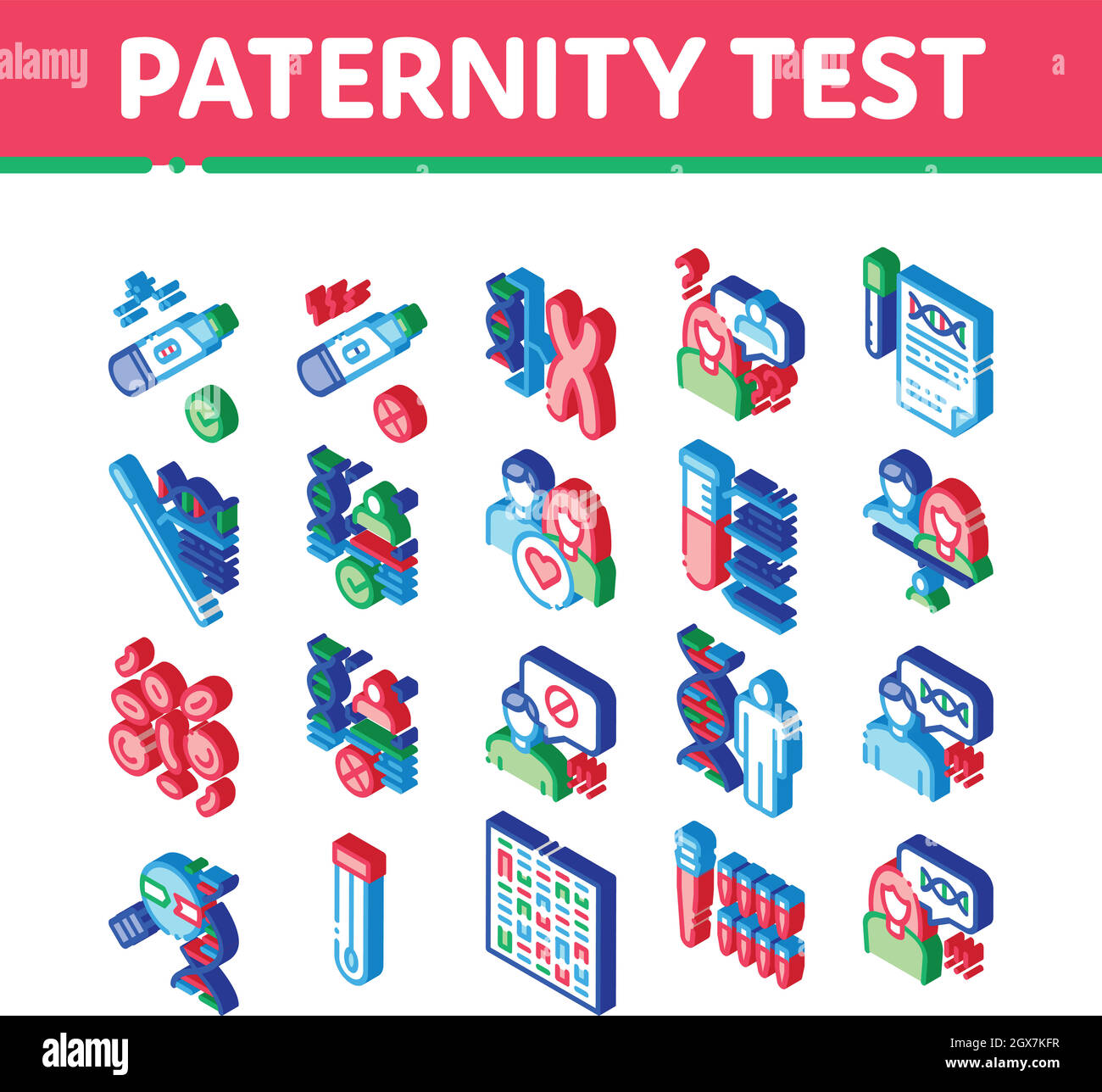 Prueba de paternidad DNA Isómetric Icons Set Vector Ilustración del Vector
