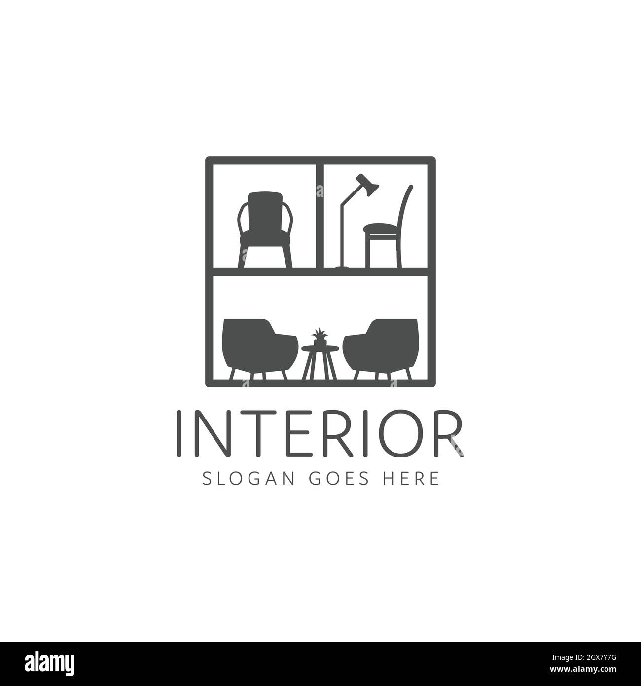 logo interior de la habitación, mesa minimalista y galería de muebles para  sillas Imagen Vector de stock - Alamy