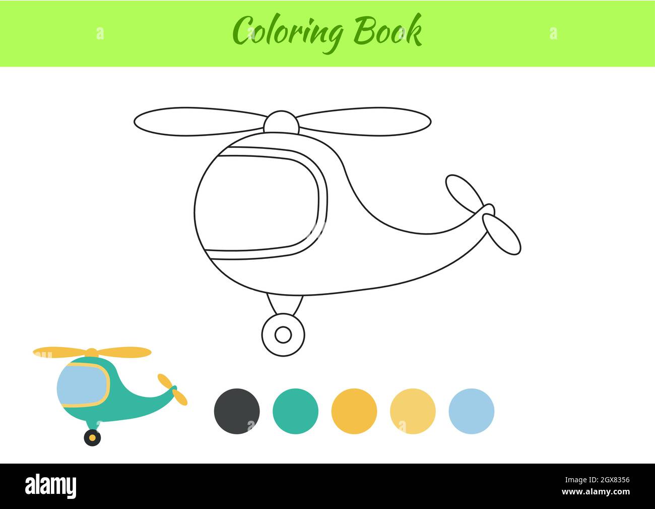 Libro para colorear helicóptero para niños. Hoja de trabajo imprimible.  Página de actividades educativas para niños de edad preescolar y niños  pequeños con transporte. Dibujos animados CO Imagen Vector de stock -