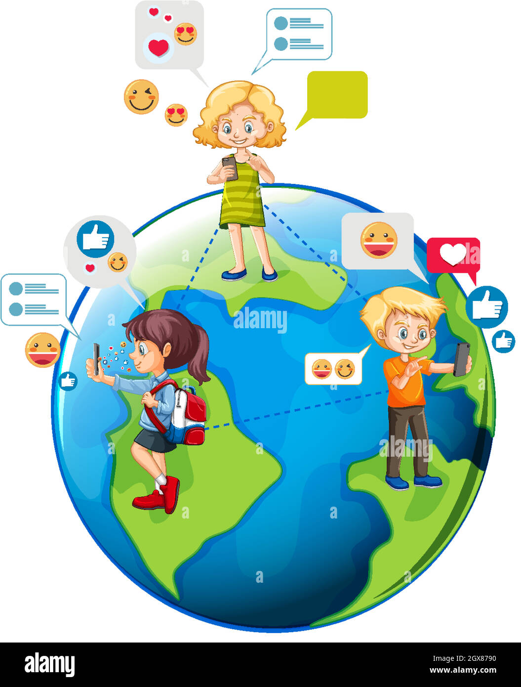 Niños con elementos de medios sociales en el mundo Imagen Vector de stock -  Alamy