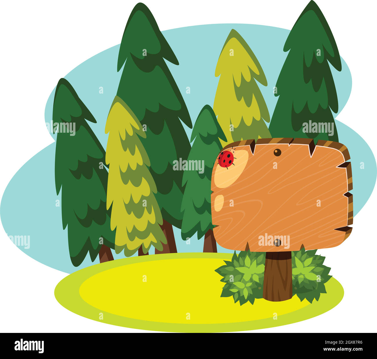 Bandera de madera en el Bosque Verde Ilustración del Vector