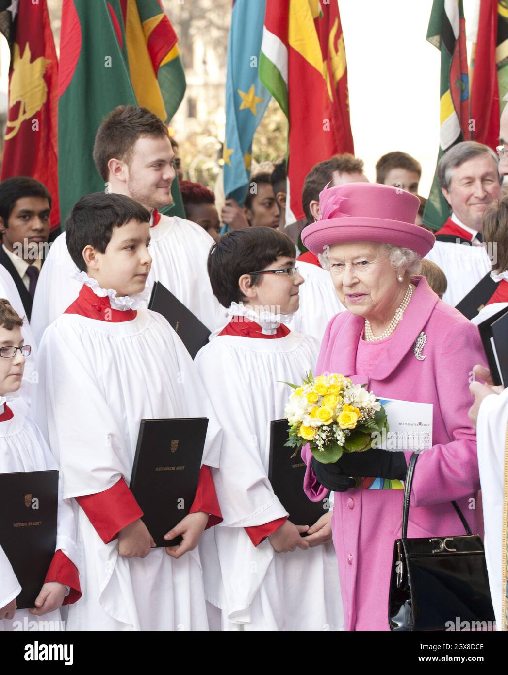 La Reina Isabel dejará la celebración del Día de la Commonwealth en la Abadía de Westminster, Londres. Foto de stock