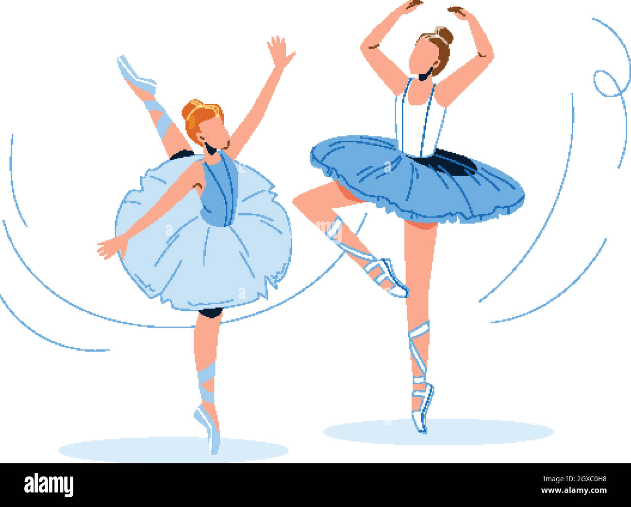 Conjunto de ballet. bailarinas y zapatillas de punta. piernas de bailarina  en zapatillas de ballet. brazos. estilo de dibujos animados.