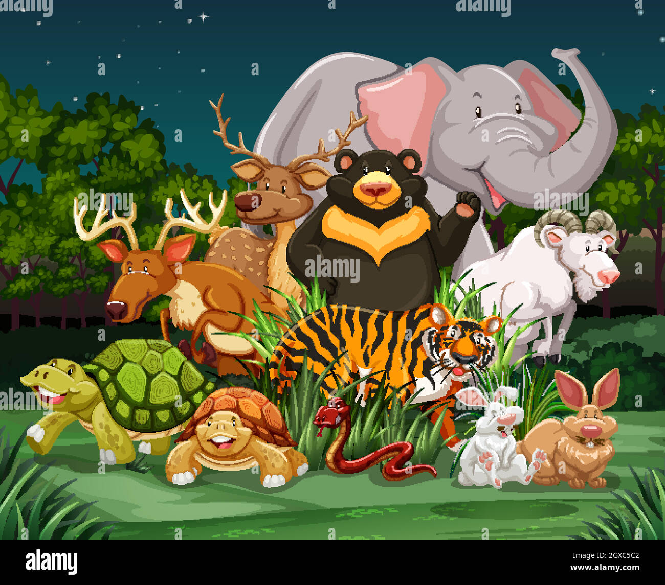 Diferentes tipos de animales salvajes en el parque Ilustración del Vector