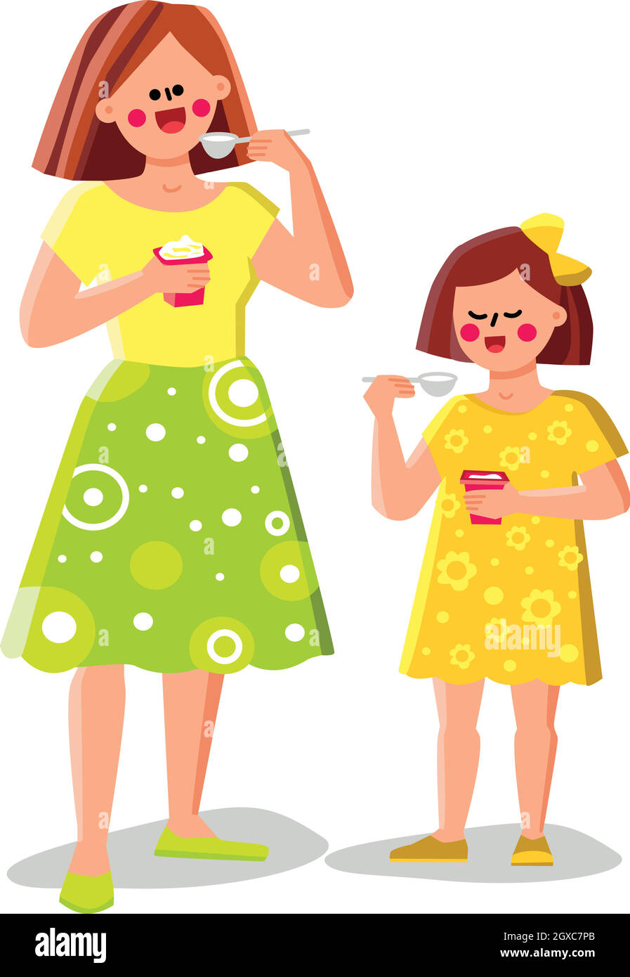Mujer y niña comiendo yogur Vector de alimentos saludables Imagen