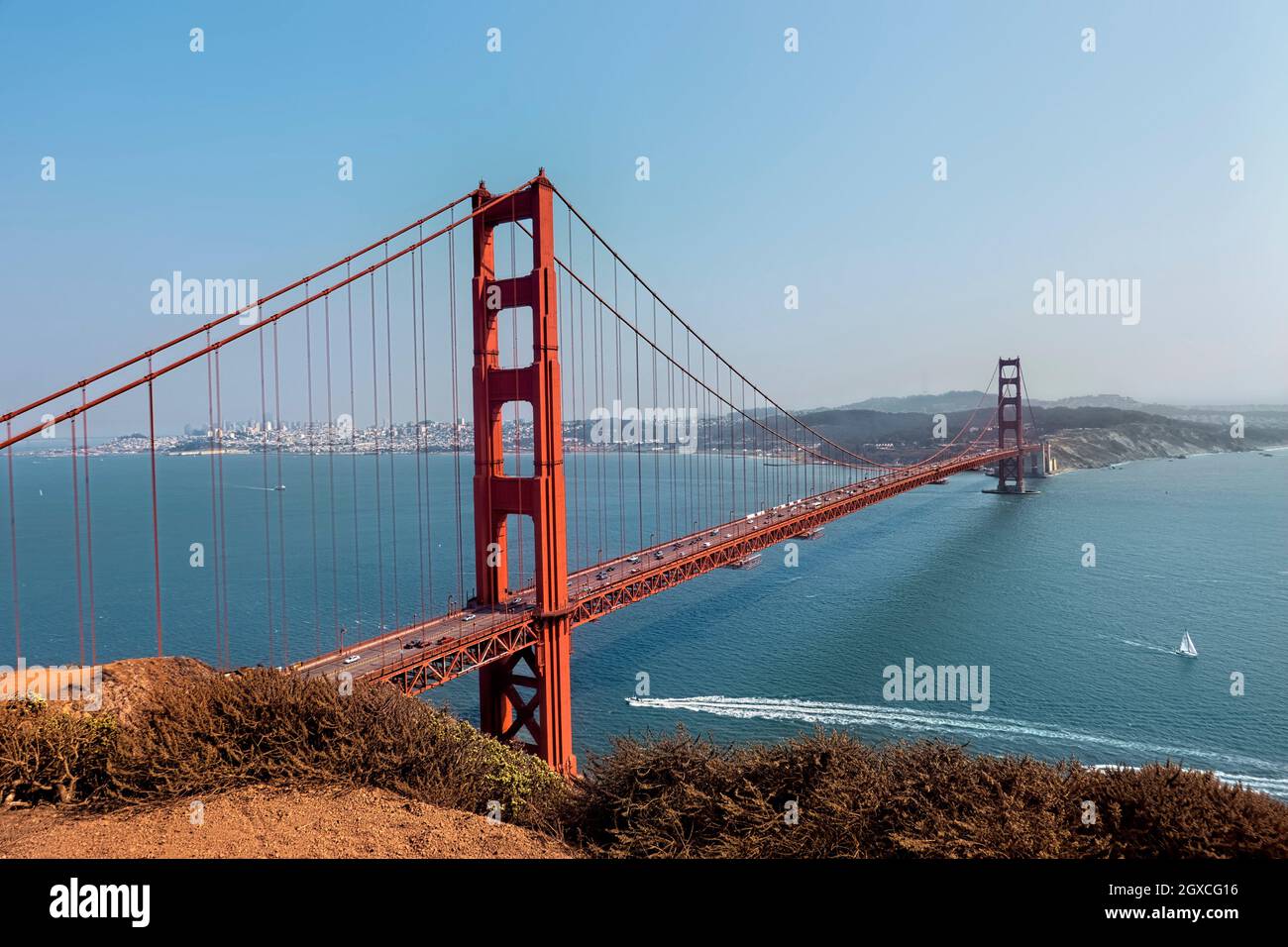 Vista clásica del puente Golden Gate, San Francisco, California, U. S. A. Foto de stock