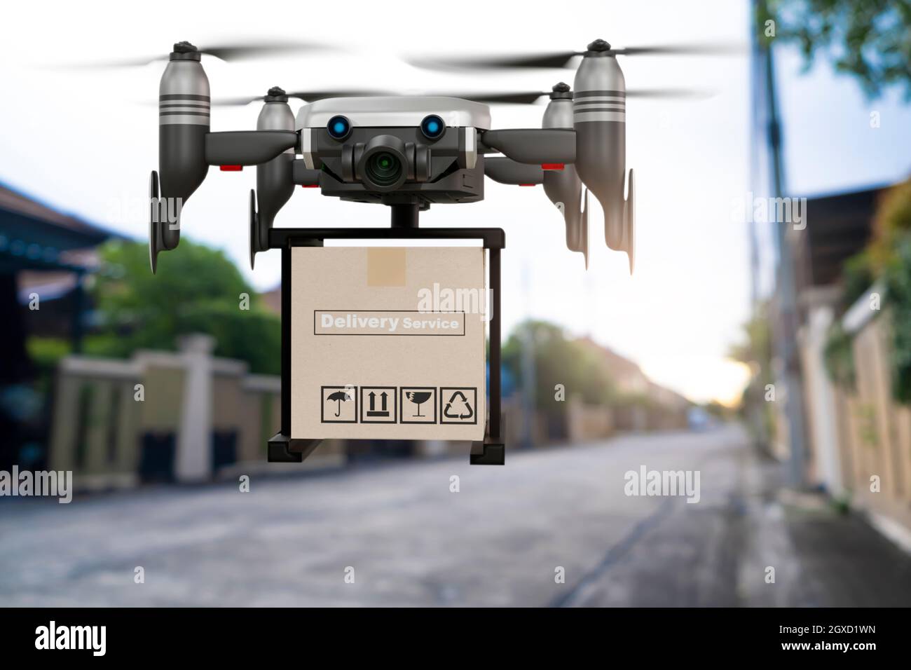 Tecnología de drones de ingeniería de dispositivos de la industria de vuelo  en la logística industrial de exportación importación de productos de  entrega a domicilio servicio logística transporte tr Fotografía de stock -