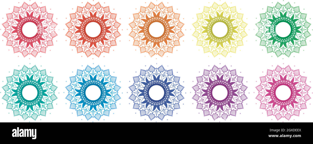 Patrones de mandala en diferentes colores Ilustración del Vector