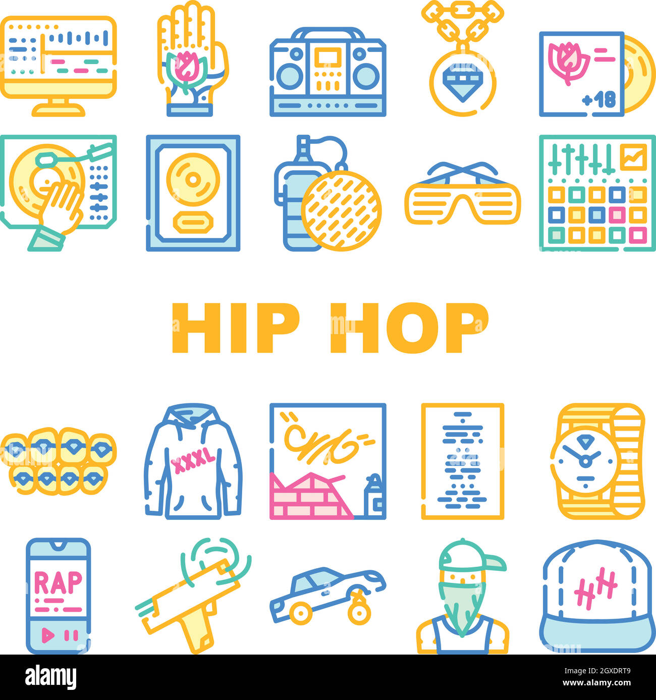 Hip Hop and Rap Music Collection Icons Set Vector Ilustración del Vector