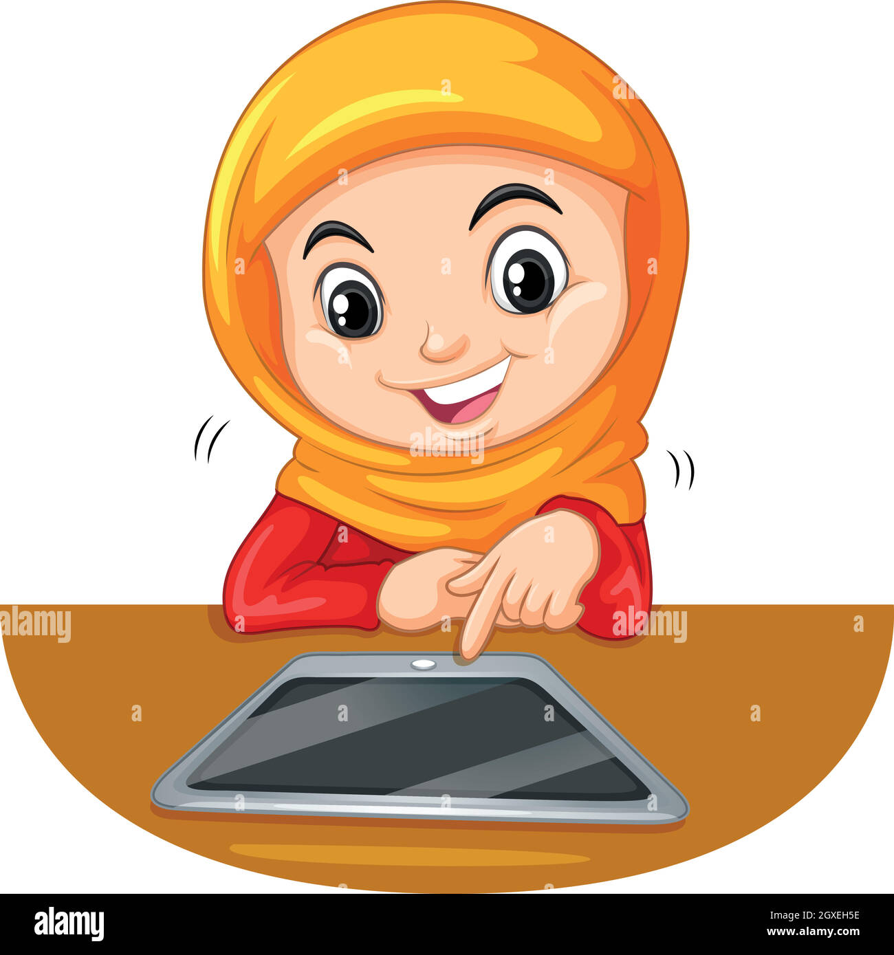 Joven estudiante musulmán usando una tableta Ilustración del Vector
