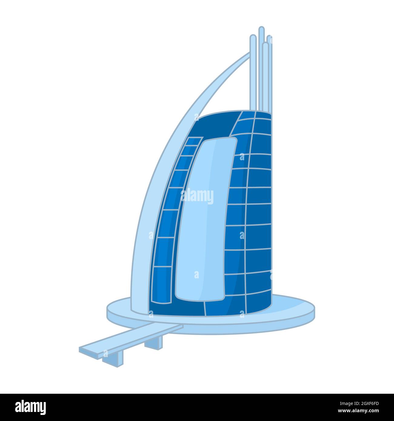 Hotel Burj Al Arab en Emiratos Árabes Unidos icono en estilo de dibujos animados sobre un fondo blanco Foto de stock