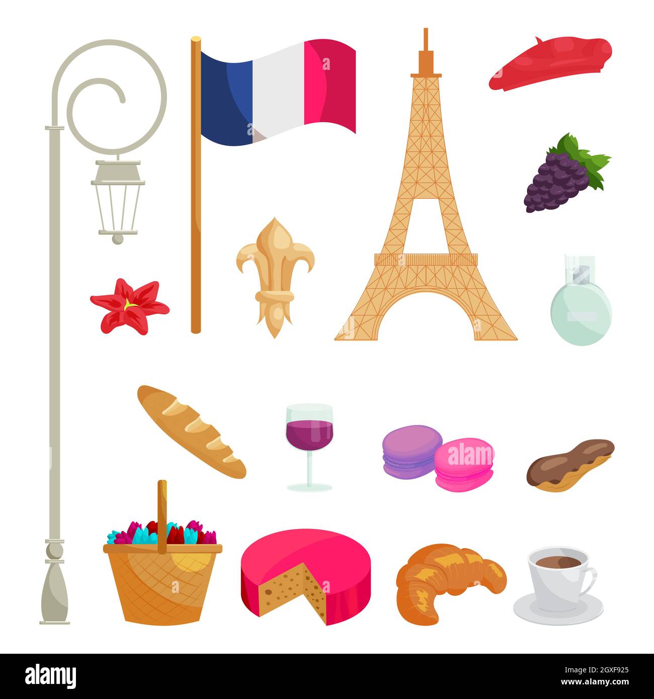Iconos de Francia en estilo de dibujos animados aislados sobre fondo blanco  Fotografía de stock - Alamy