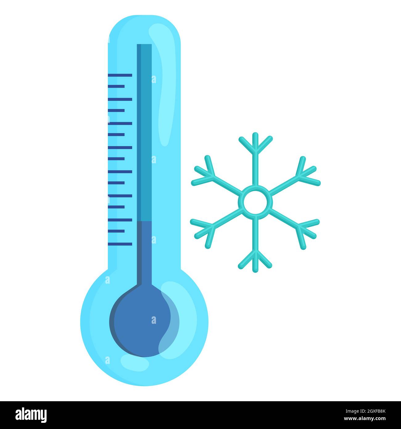 Termómetro congelado e icono de copo de nieve en forma de dibujos animados  sobre fondo blanco Fotografía de stock - Alamy
