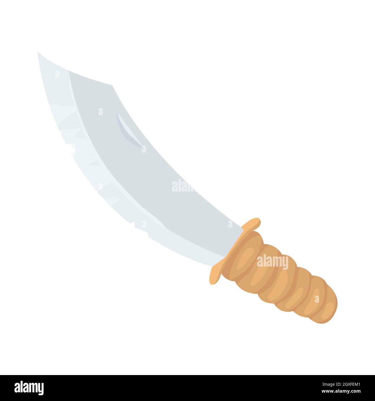 Icono de machete de caza en estilo de dibujos animados aislado sobre fondo blanco. Símbolo de armas Foto de stock
