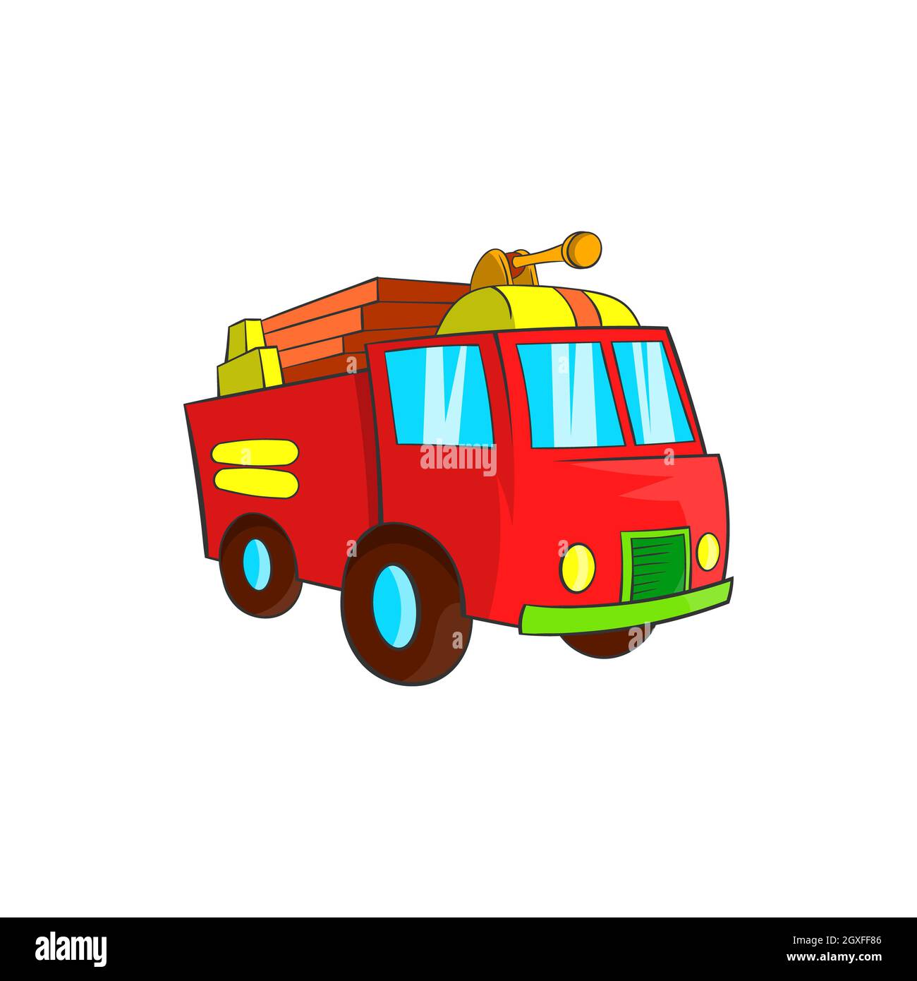 Icono de camión de bomberos en estilo de animados aislado sobre blanco. Símbolo de transporte Fotografía stock - Alamy