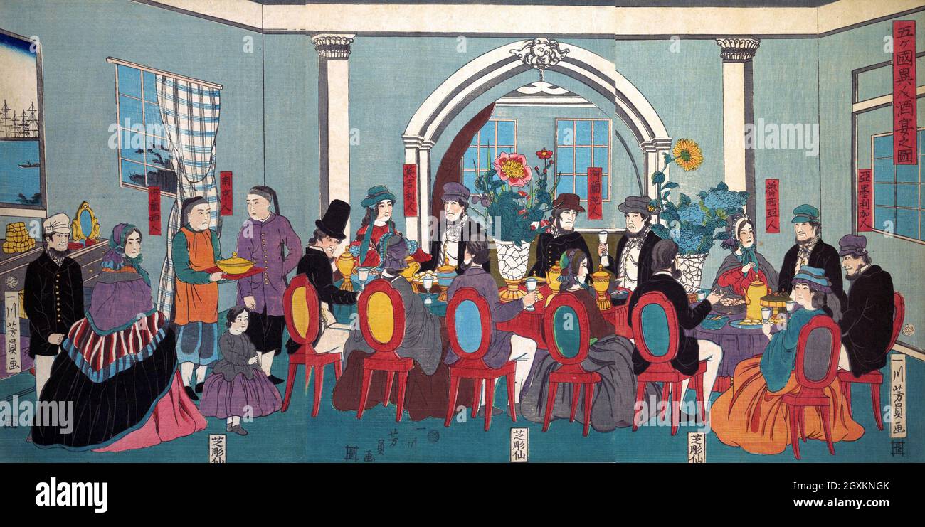 Extranjeros de Las Cinco Naciones Disfrutando de un banquete Foto de stock