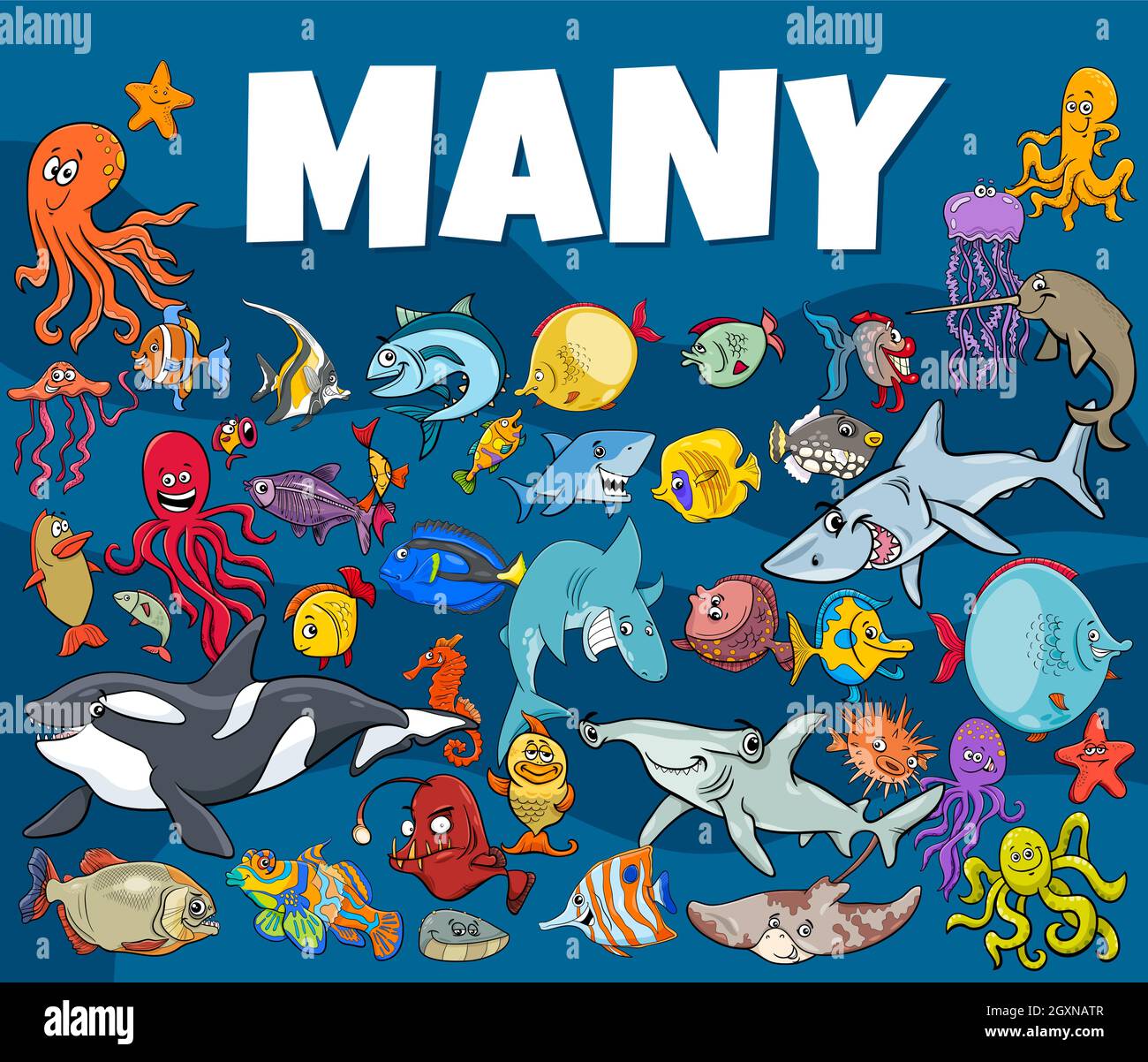 Ilustración de dibujos animados de muchos peces y animales marinos grupo de  personajes Imagen Vector de stock - Alamy