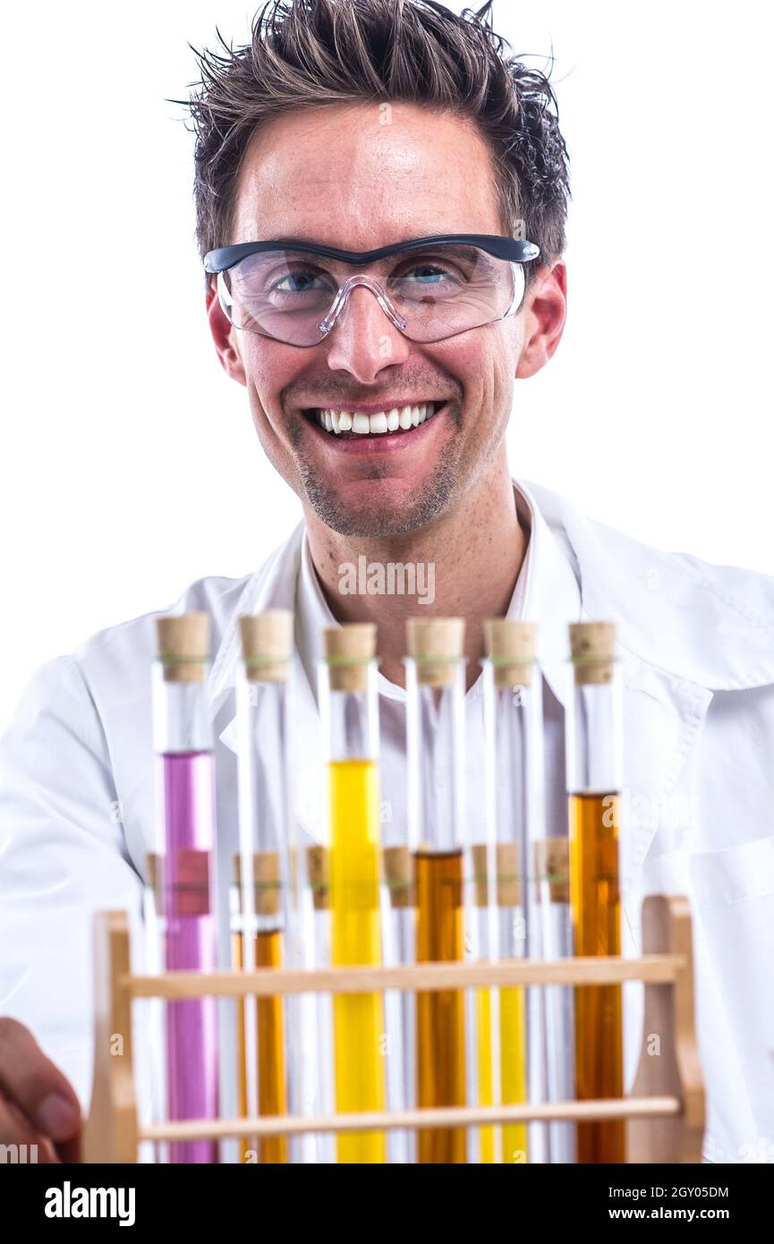 Químico con tubos de ensayo Foto de stock
