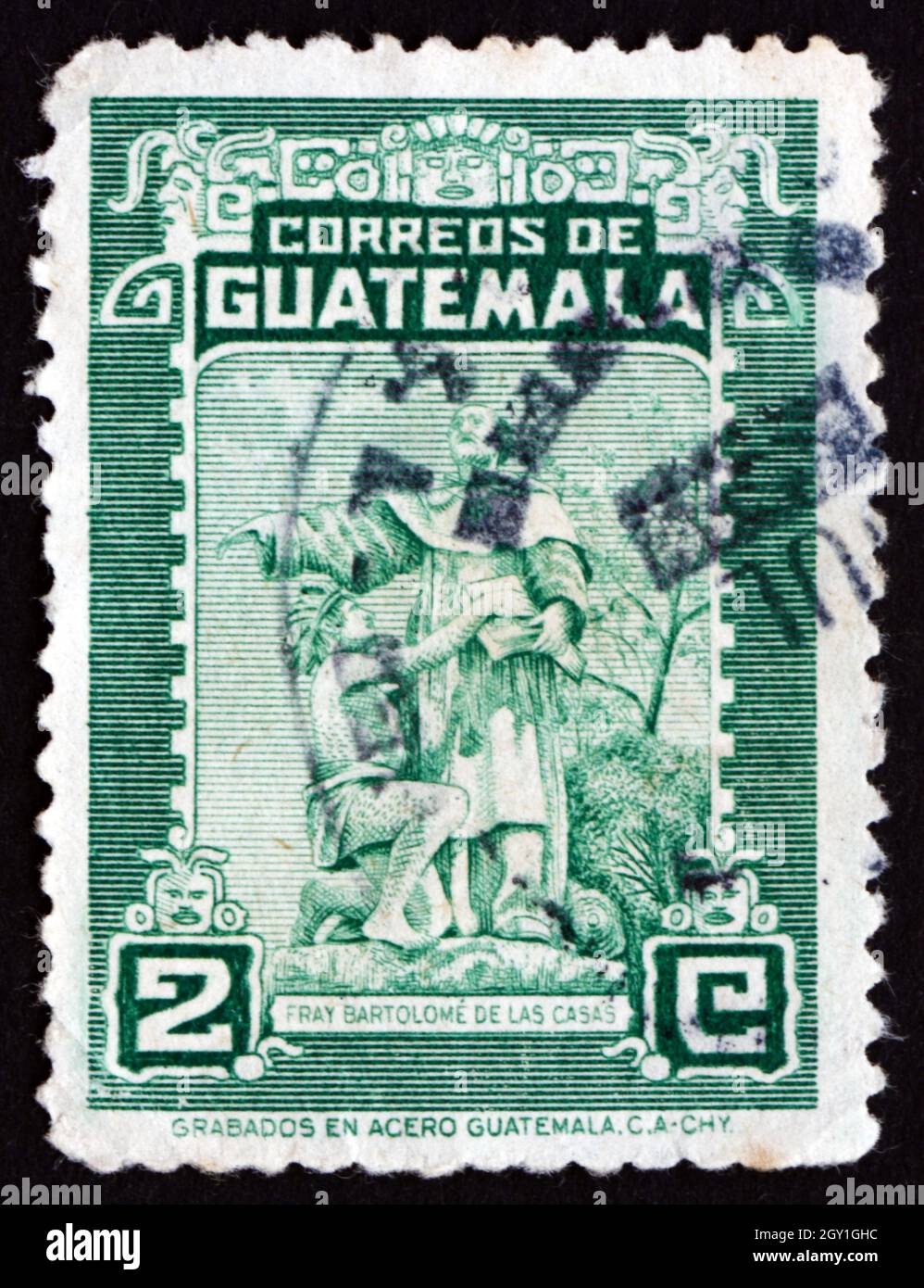 GUATEMALA - CIRCA 1949: Un sello impreso en Guatemala muestra Bartolomé de  las Casas e indio, historiador y fray dominicano, protector de los indios  Fotografía de stock - Alamy