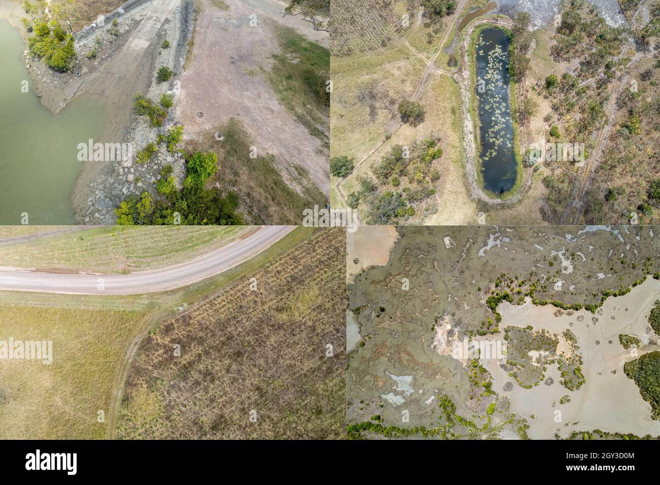Collage de vistas aéreas de paisajes de drones de arriba abajo de patrones  naturales de vegetación y suelo Fotografía de stock - Alamy