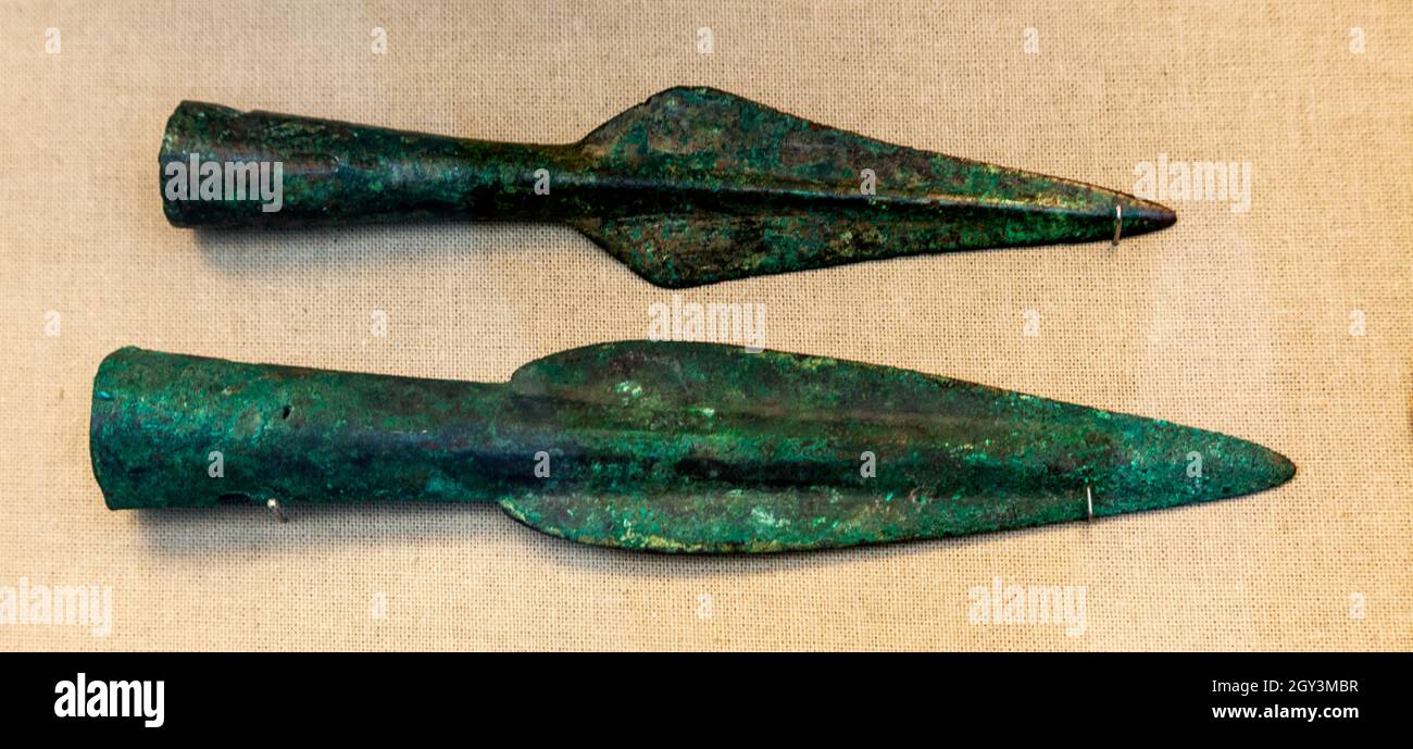 Cabezas de lanza de bronce del siglo 5th de Olympia Foto de stock