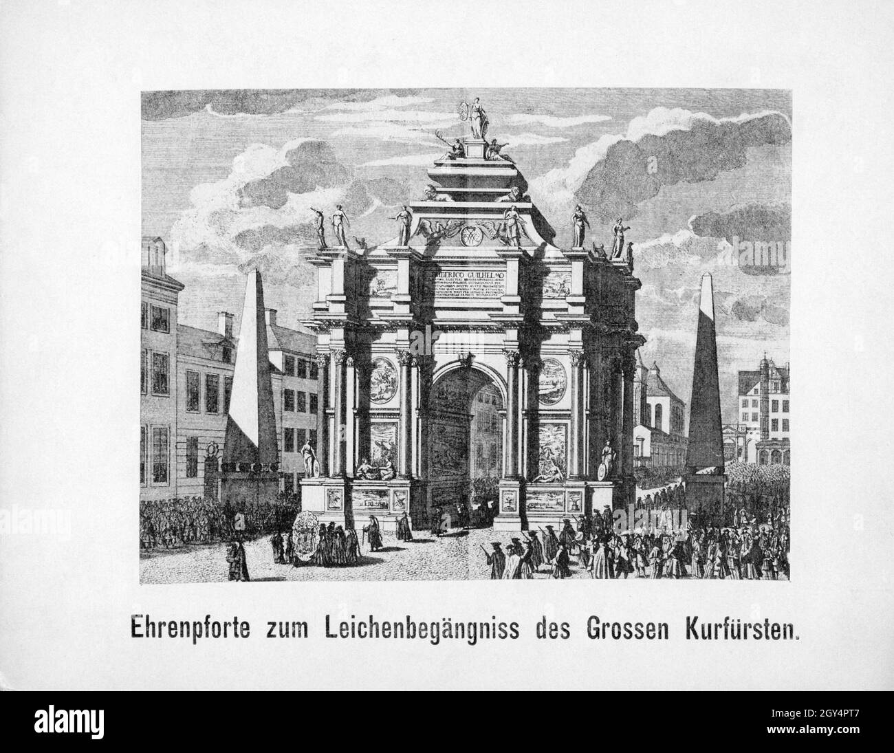 Este grabado de Constantin Friedrich Blesendorf muestra una puerta de honor para el funeral de Friedrich Wilhelm (Gran Elector) en la Breite Straße en Berlín en 1688. [traducción automática] Foto de stock