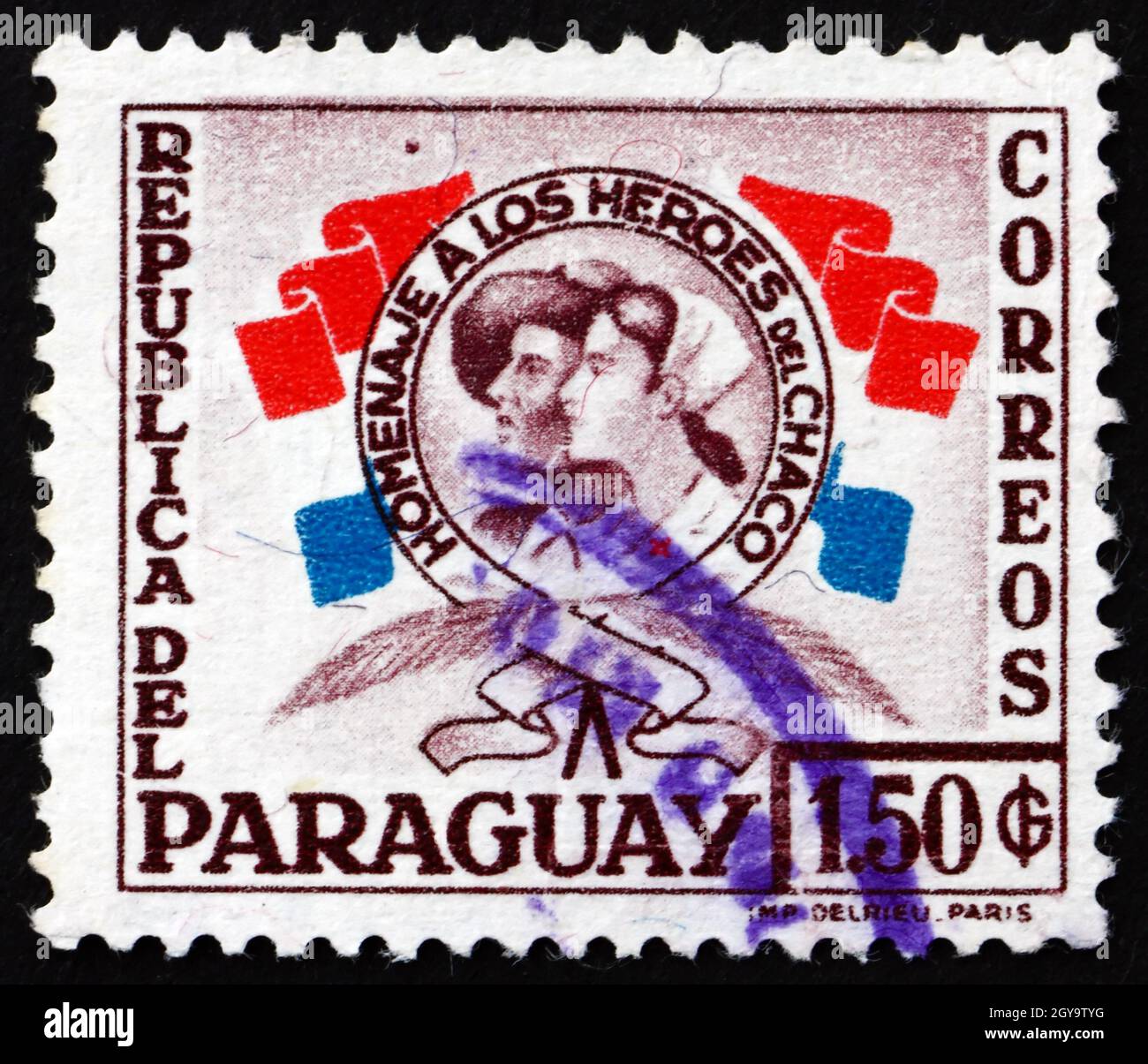 PARAGUAY - ALREDEDOR de 1957: Un sello impreso en Paraguay muestra Héroes de la Guerra del Chaco, alrededor de 1957 Foto de stock