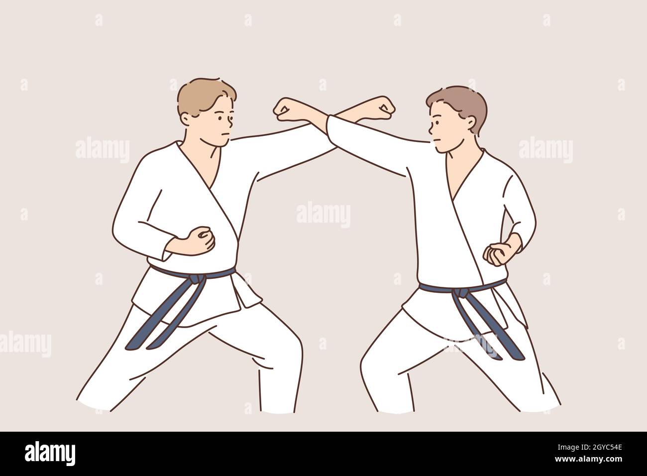 Concepto de luchadores deportivos de karate profesional. Dos hombres  fuertes personajes de dibujos animados en uniformes blancos de pie luchando  practicando karate juntos vector il Fotografía de stock - Alamy