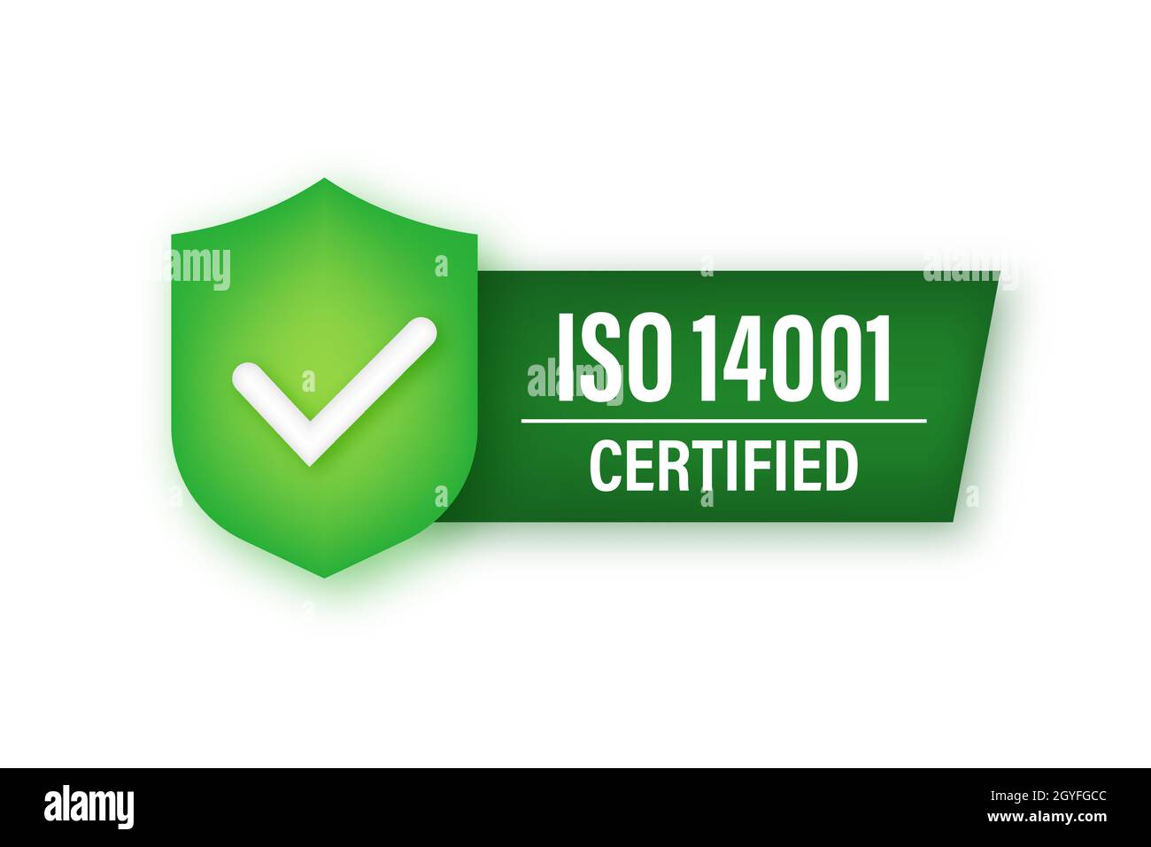 Icono de neón con distintivo certificado ISO 14001. Sello de certificación. Ilustración de stock vectorial. Ilustración del Vector