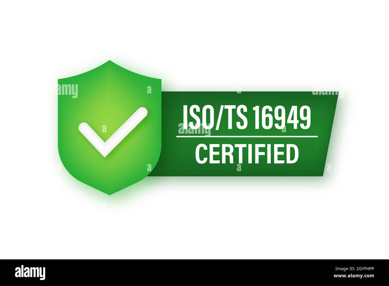 Icono de neón con distintivo certificado ISO TS 16949. Sello de certificación. Ilustración de stock vectorial. Ilustración del Vector