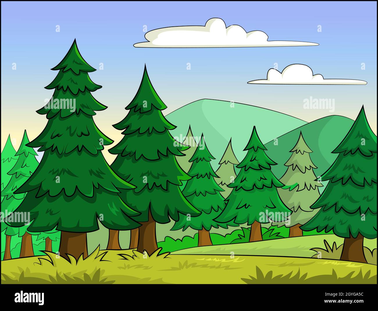 Ilustración de un vector de dibujos animados de una escena de bosque de  pinos Imagen Vector de stock - Alamy