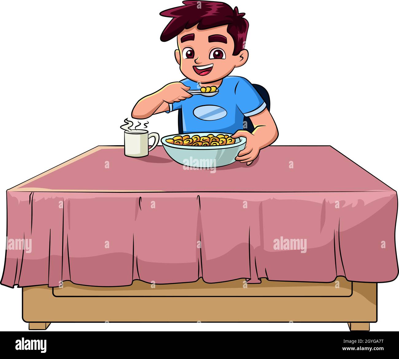 Ilustración de un vector de dibujos animados de un niño comiendo el desayuno  Imagen Vector de stock - Alamy