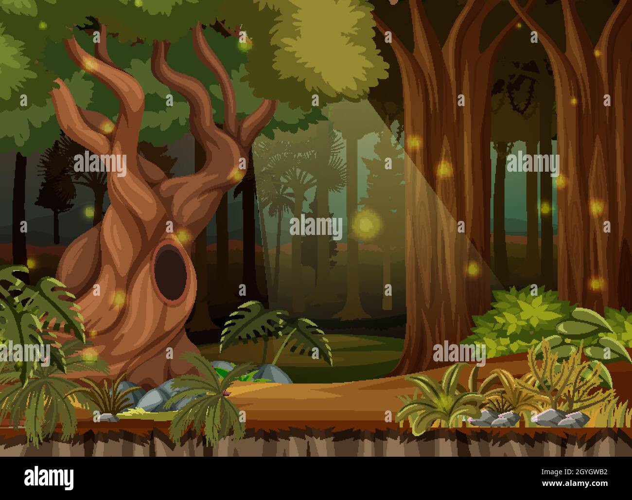 Ilustración De Fondo De Paisaje De Bosque Encantado Imagen Vector De Stock Alamy 