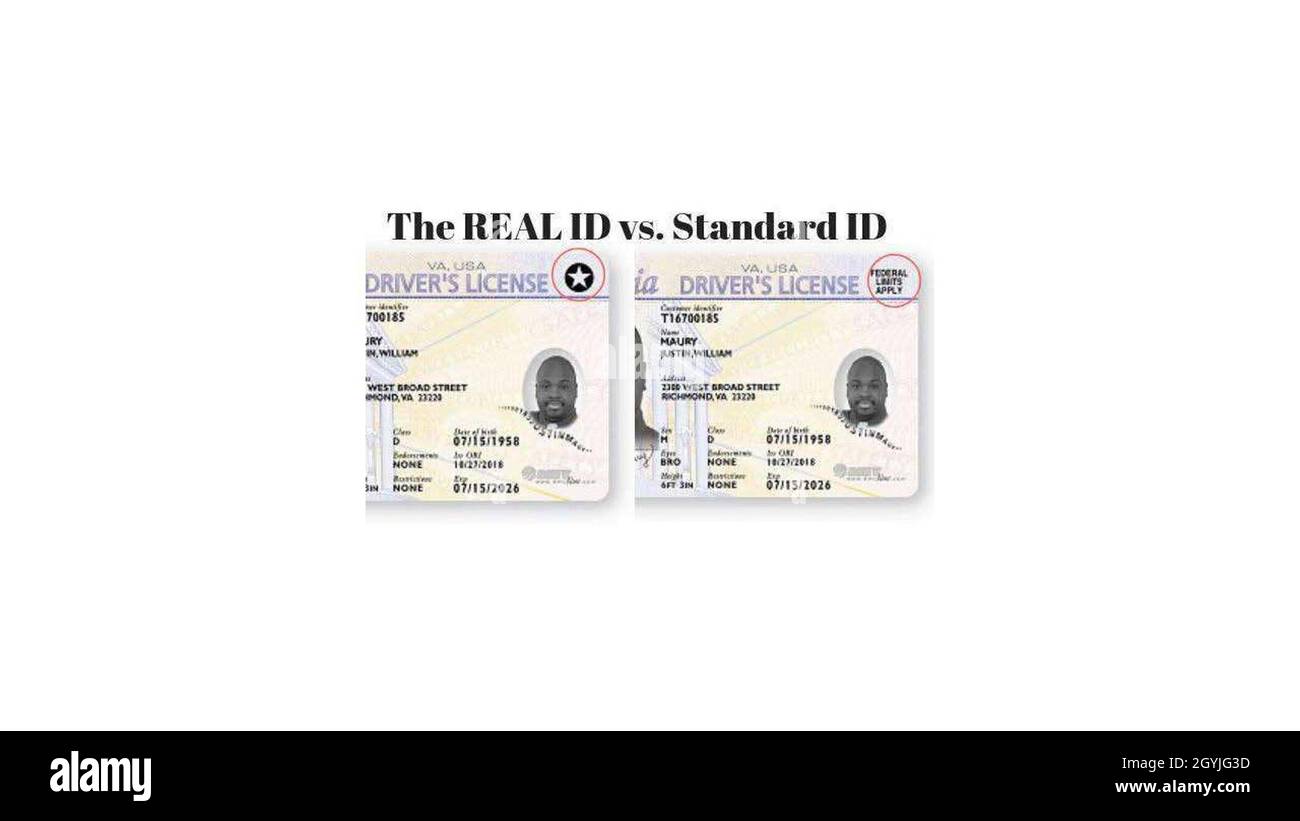 La Licencia de Conductor Real ID es requerida para los conductores en Hawaii en octubre de 2020. Se distingue de un ID normal por un 'star' en la esquina superior derecha. Se puede utilizar para ayudar a obtener un pase de acceso controlado, o CAP. Foto de stock