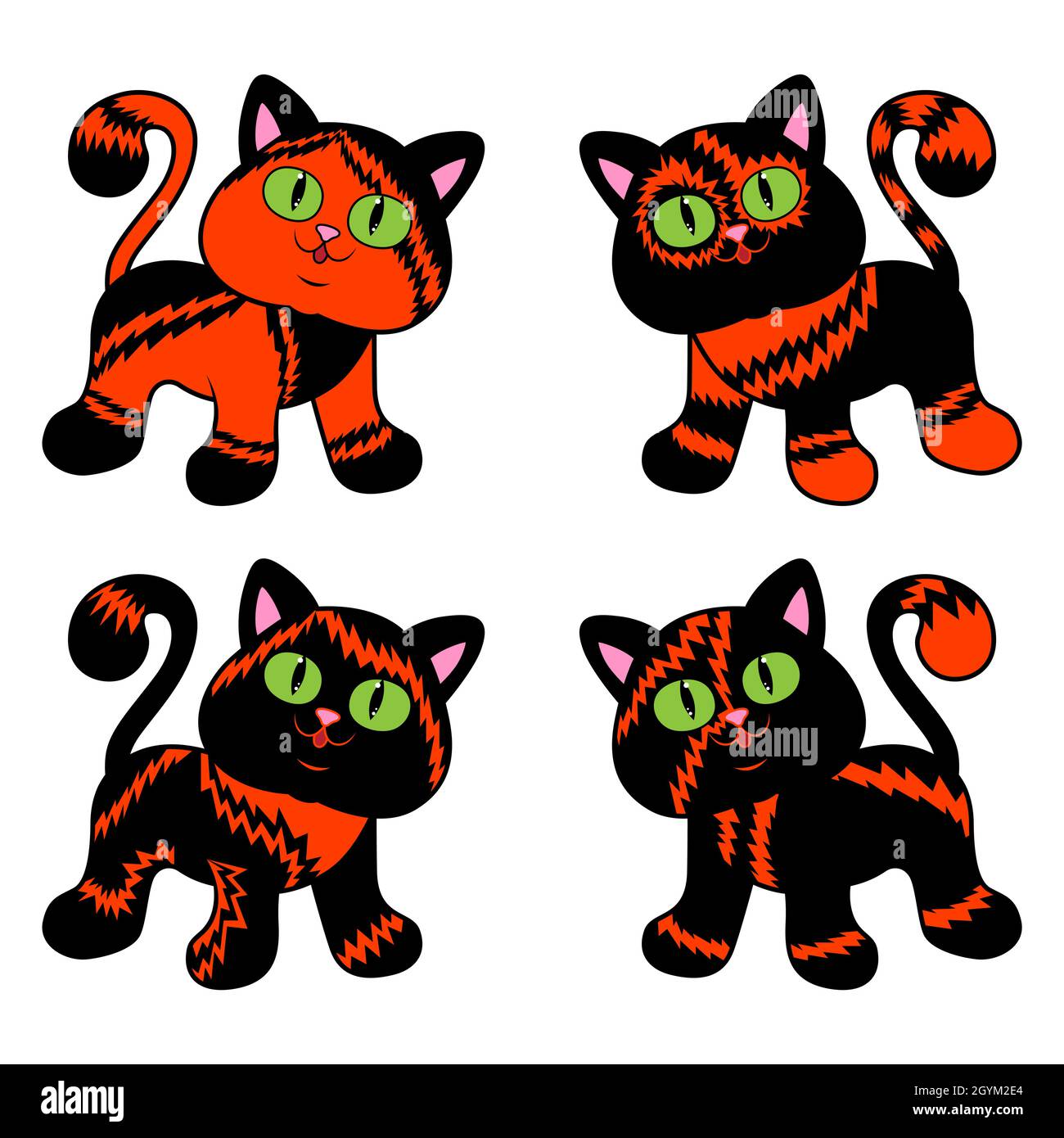 Cuatro diferentes gatos de dibujos animados para Halloween en color negro y  naranja aislados sobre fondo blanco, imagen de mascotas Imagen Vector de  stock - Alamy