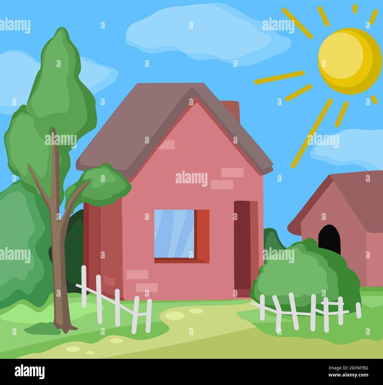 Casa de campo rojo con dibujo animado color vector ilustración, horizontal  Imagen Vector de stock - Alamy