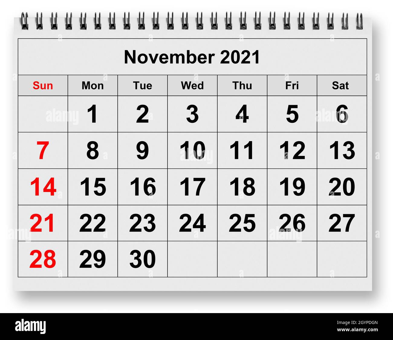 Una página del calendario mensual anual - Noviembre 2021 Fotografía de  stock - Alamy